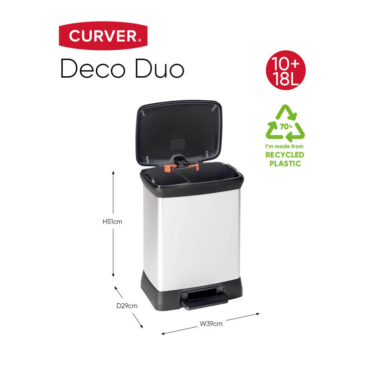 DECOBIN DUO Abfalleimer 30L (10L+18L) mit Fußpedal silber metallic