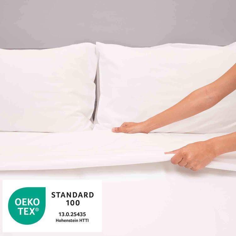 Garnitur Glatt-Satin-Bettwäsche 80x80cm & 135x200cm (nach der Wäsche), 80% Baumwolle, 20% Polyester, ca. 135 g/qm, weiß, uni glatt