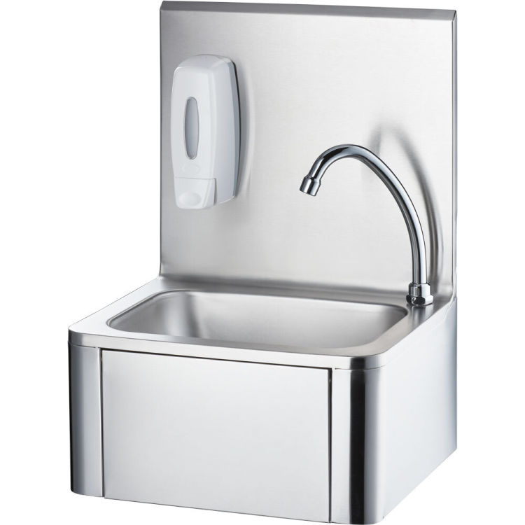 Lave-mains mural avec paroi de protection, distributeur de savon et mitigeur