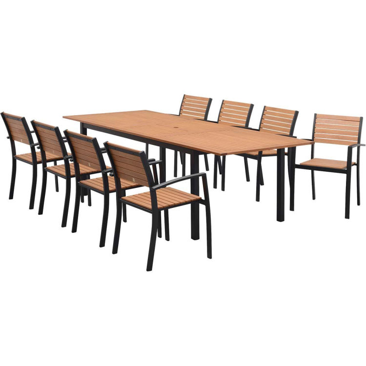 Gartenmöbel-Set 'Barcelona' 8 Stühle, 1 Tisch 180/240 x 100, schwarz