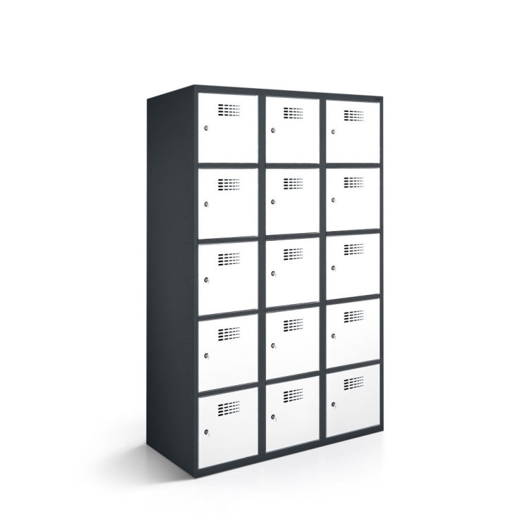 Fächerschrank 15 Fächer mit anthrazitgrauem Korpus