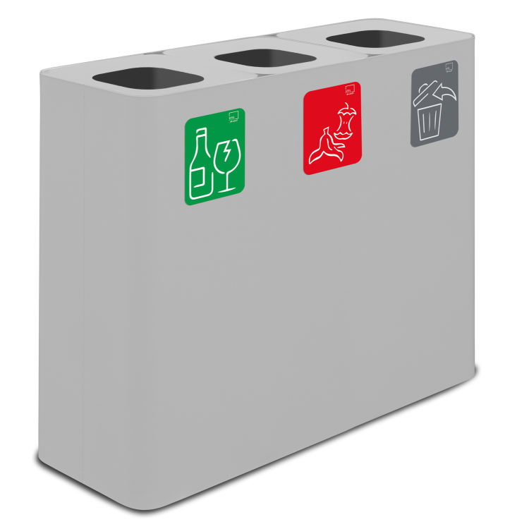 Stil Casa PURE Abfallsammelsystem, lackierter Stahl, mit drei Fächern von je 100 Litern