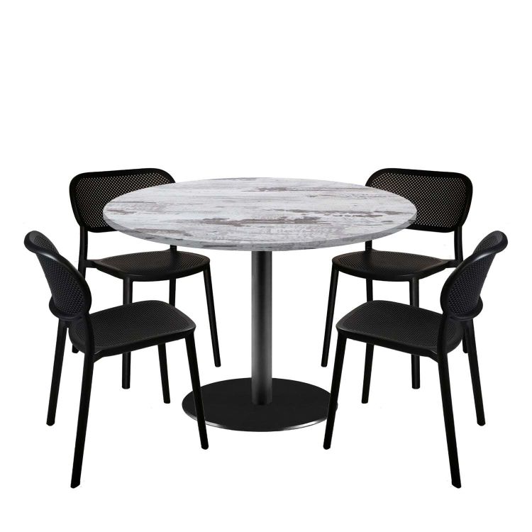 Lot table Rome XL ronde et 4 chaises - décor bois