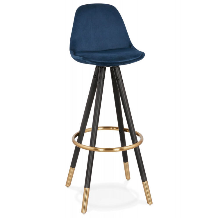 Barhocker CHICAGO aus blauem Samt mit goldenen Akzenten