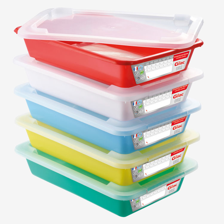 Bacs plats témoins 8 L HACCP avec couvercles - Lot de 5