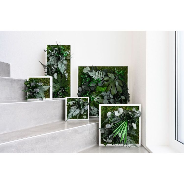 Pflanzenbild im Dschungeldesign 80x80cm Vollholz (weiß)