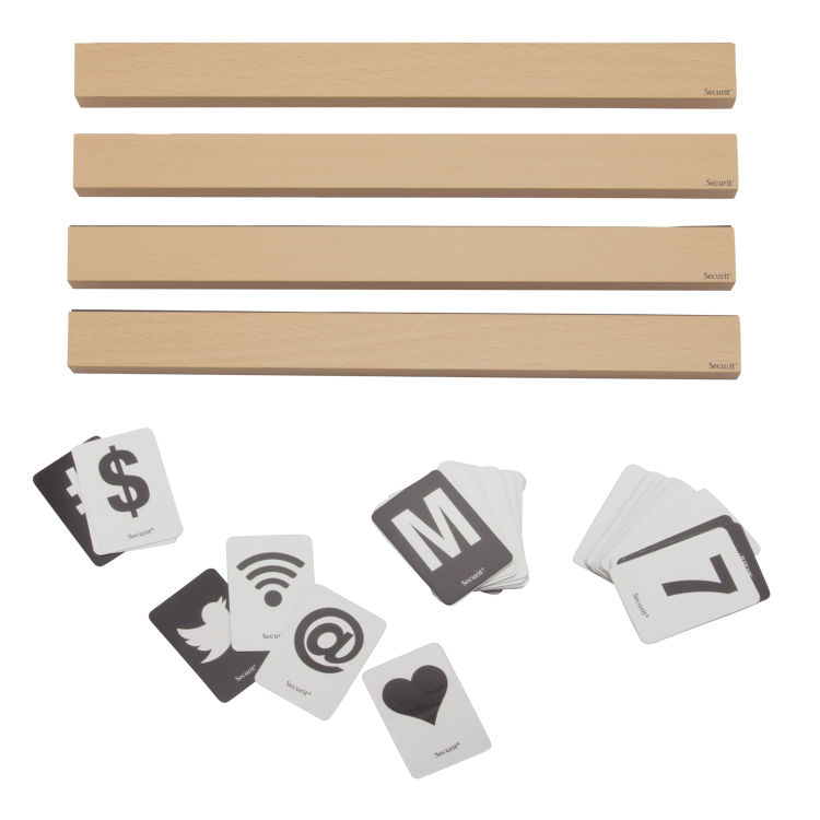 4er-Set Regale – 169 beidseitige Karten mit Buchstaben, Zahlen und Symbolen inklusive – 25 cm/Regal
