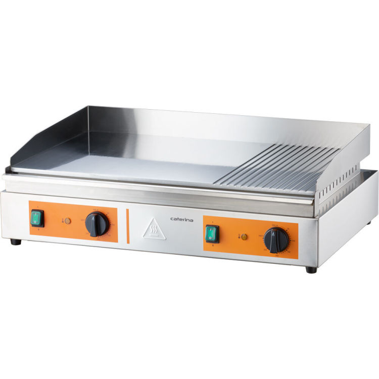 Plaque de grillade CATERINA, 720x460x240 mm, 2/3 lisse & 1/3 rainurée, 3,5 kW 230 V