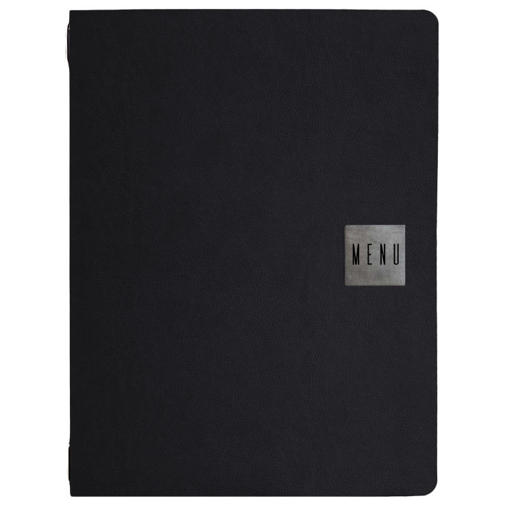 Stil casa, 12-teiliges A4-Menükarten-Set, Polyurethan, 24,3xh. 31,6 cm, drei Innenumschläge aus Kunststoff, elastischer Umschlaghalter, schwarz.