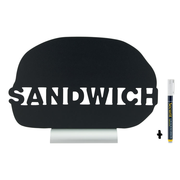 Tischtafel - Sandwich-Silhouette - Aluminiumfuß - Kreidemarker inklusive