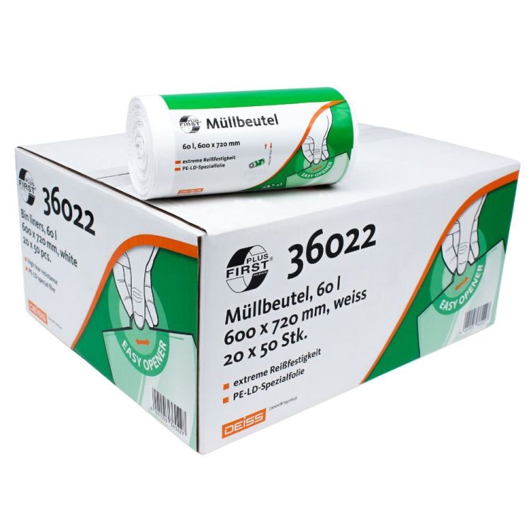 DEISS First Plus® Müllbeutel 60 Liter, Premium-LDPE, 36022