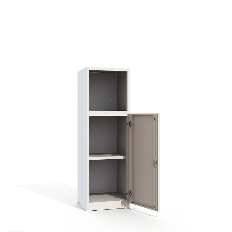 Büroschrank Premium 3 Fächer 1x offen 1 Tür mit signalweißem Korpus