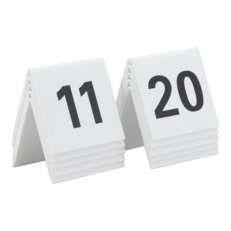 Lot de 10 Numéros de table de 11-20 - Acrylique blanc avec chiffres noirs