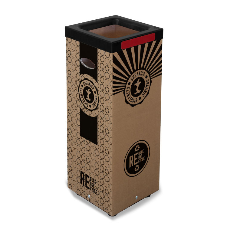 Stil Casa Kartonbehälter, 28x28xh.70 cm, Bioabfall-Grafikdruck, Kunststoffdeckel, farbiger Aufklebersatz, Metallboden, 60 Liter.