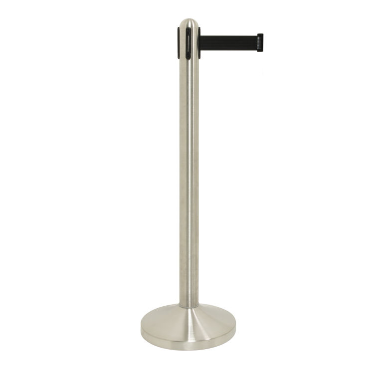 Ausziehbarer Empfangspfosten - Chrom - 100cm - Schwarzes Nylonband 205cm - Komplettset Fuß + Sockel