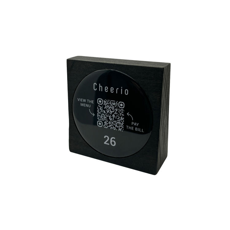 Tischaufsteller stehend mit QR-Code Aufkleber glänzend