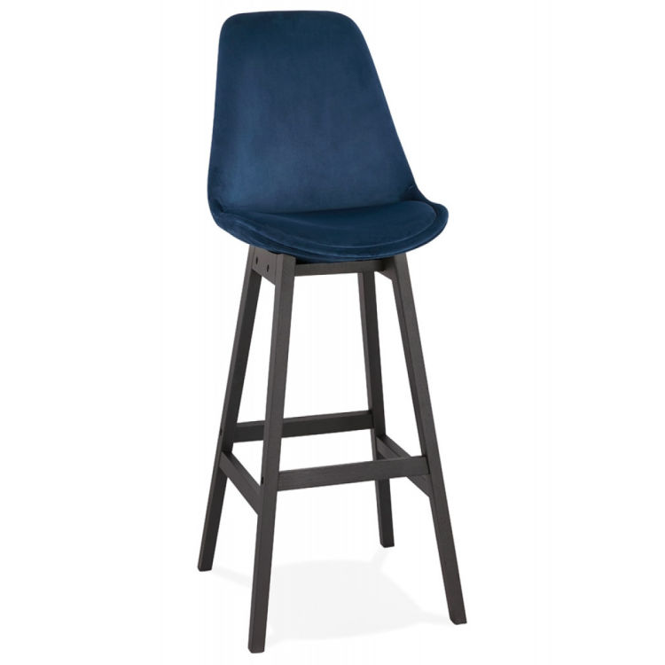 Barhocker MORISS aus blauem Samt mit Vintage Stil