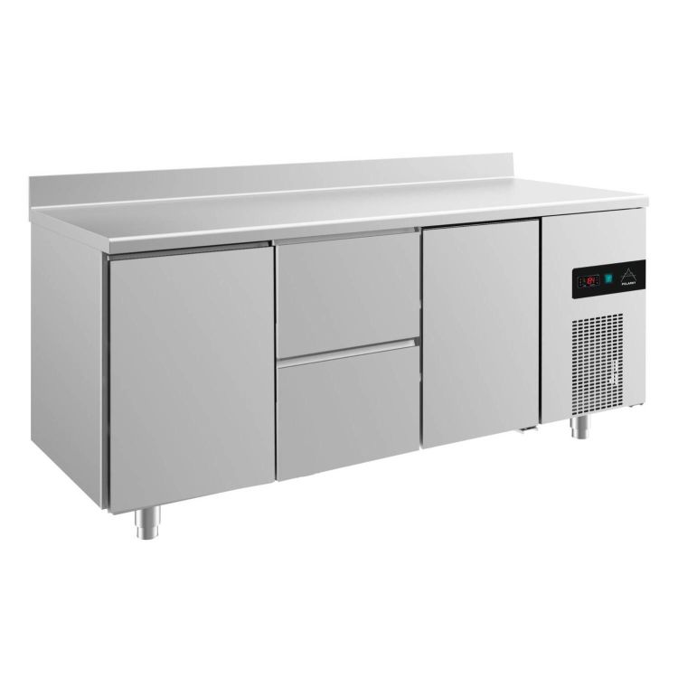 Kühltisch -2 bis +8°C 1865x700x850mm mit 2x Türen links/rechts und 1x zwei Schubladen mittig u. Aufkantung