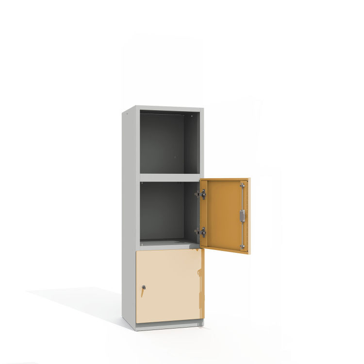 Büroschrank Premium 3 Fächer 1x offen 2 Türen mit lichtgrauem Korpus