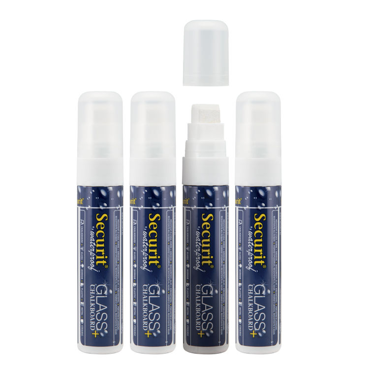 4er-Set Flüssigkreidemarker Waterproof - Weiß - Rechteckige Spitze 7-15mm