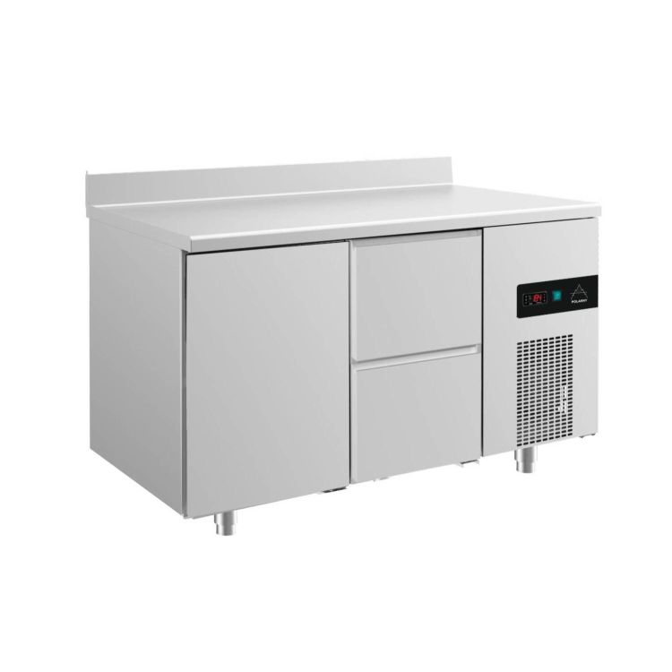 Kühltisch -2 bis +8°C 1400x700x850mm mit 1x Tür links und 1x zwei Schubladen rechts u. Aufkantung
