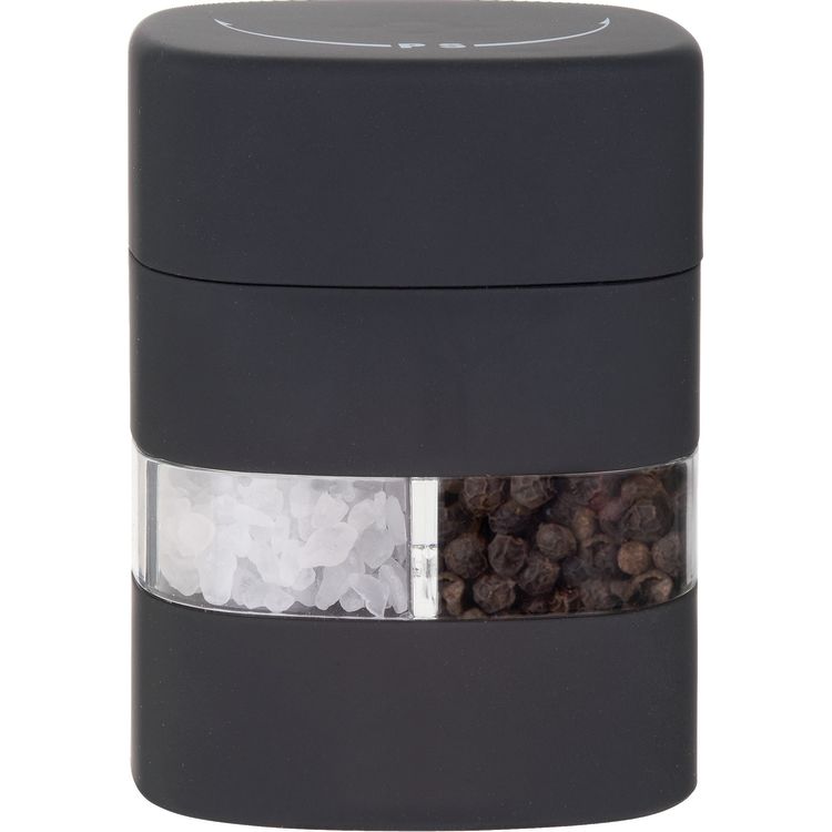 2 in 1 Salz u. Pfeffermühle 6 x 5 cm, H: 8 cm ABS, Acryl Farbe: schwarz Keramikmahlwerk Mahlgrad einstellbar