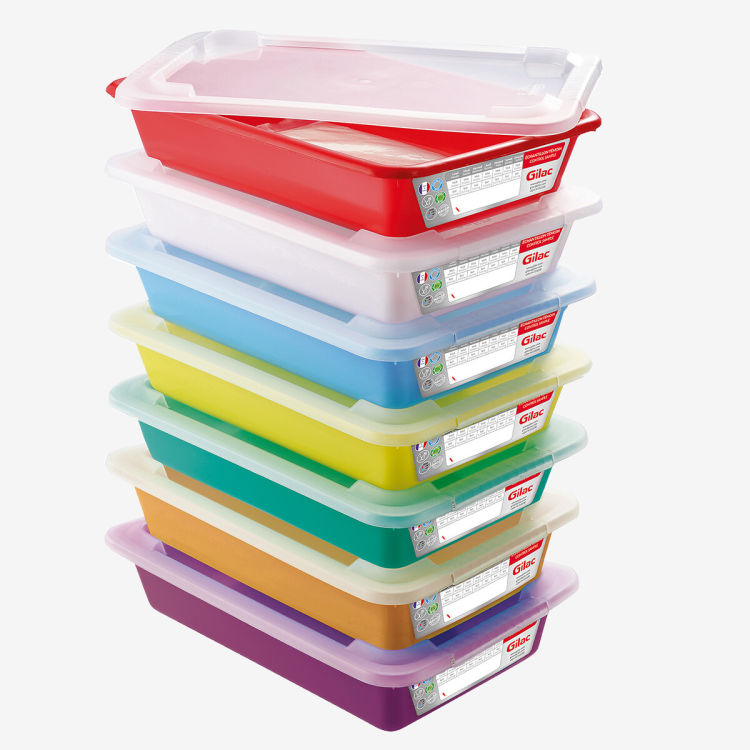 Bacs plats témoins 3 L HACCP avec couvercles - Lot de 7
