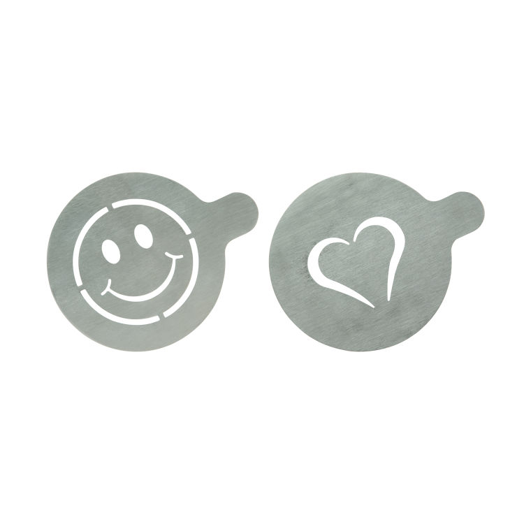 Set di 2 Stencil per caffè - Emoji & Cuore - Acciaio inox - Per baristi e amanti del latte art