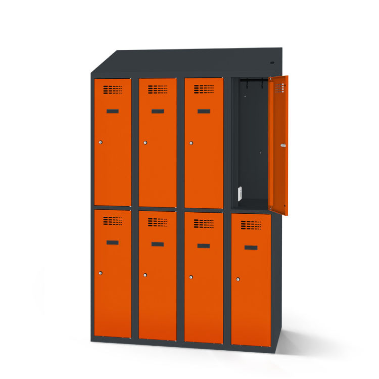 Garderobenspind mit Ladefunktion 8 Türen mit anthrazitgrauem Korpus