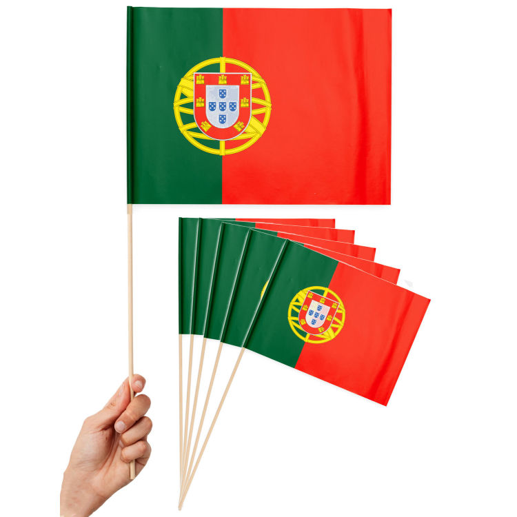 100 Portugal Papier Flaggen Fähnchen mit Holzstab 50cm