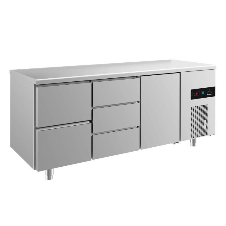Kühltisch -2 bis +8°C 1865x700x850mm mit 1x Tür rechts, 1x zwei Schubladen links und 1x drei Schubladen mitte