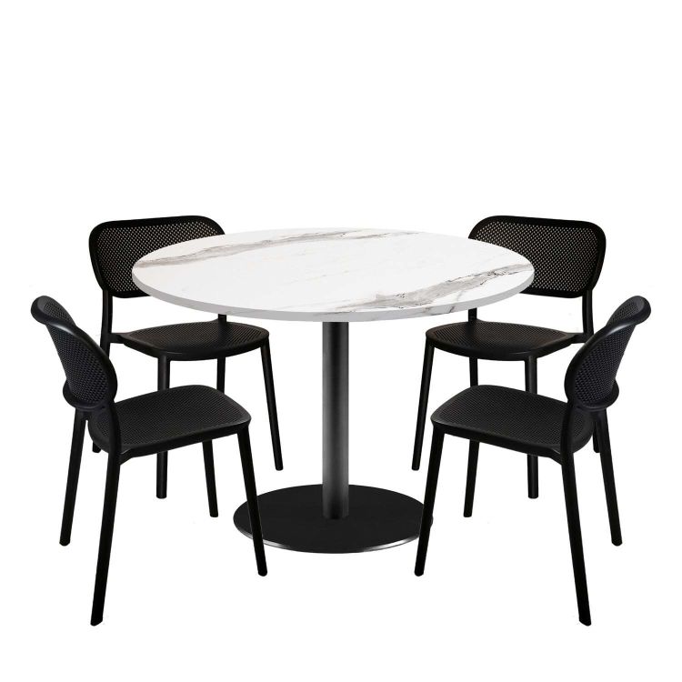 Esstisch-Set Rome Ø120cm und 4 Stühle - Modell Blau Prusse mit Holzimitatkanten