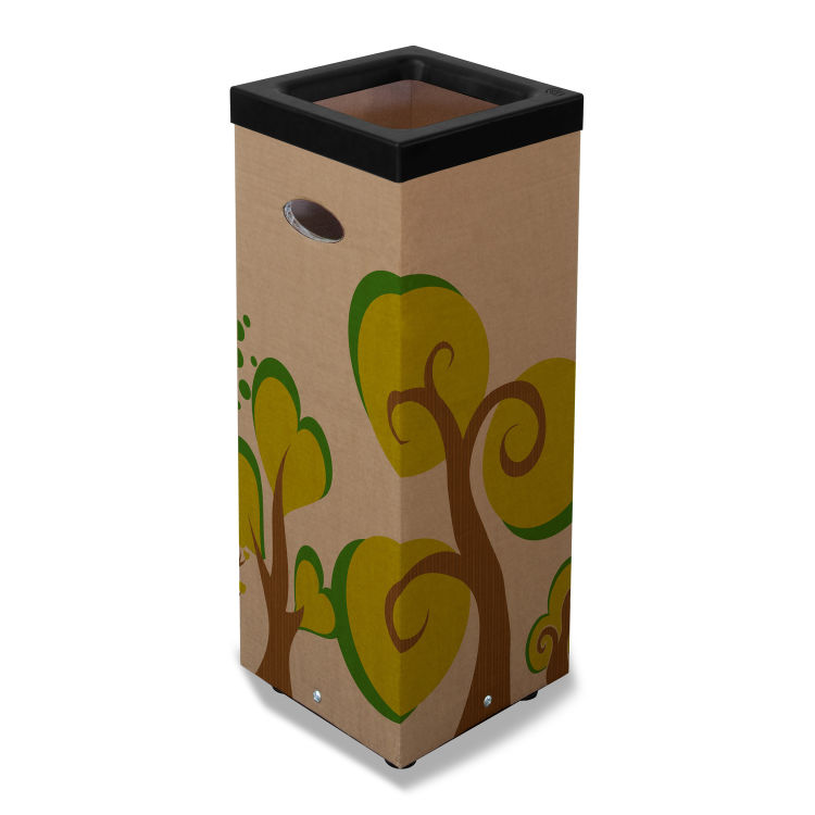 Stil Casa Kartonbehälter, 28x28xh.70 cm, Grafikdruck G2, Kunststoffdeckel, farbiger Aufklebersatz, Metallboden, 60 Liter.