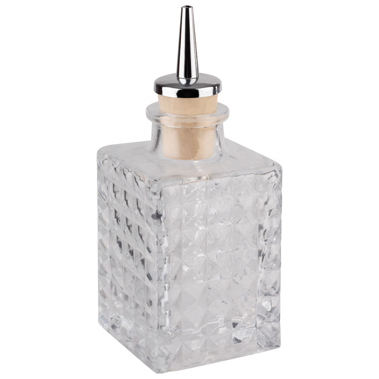 Bitterflasche / Spritzflasche 5 x 5 cm, H: 13 cm, 100 ml Glas Ausgießer aus Kork, Edelstahl ideal für Bitterliköre