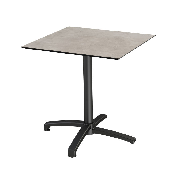 X Cross table de bistrot avec piètement noir + plateau HPL Galaxy Marble 70x70 cm