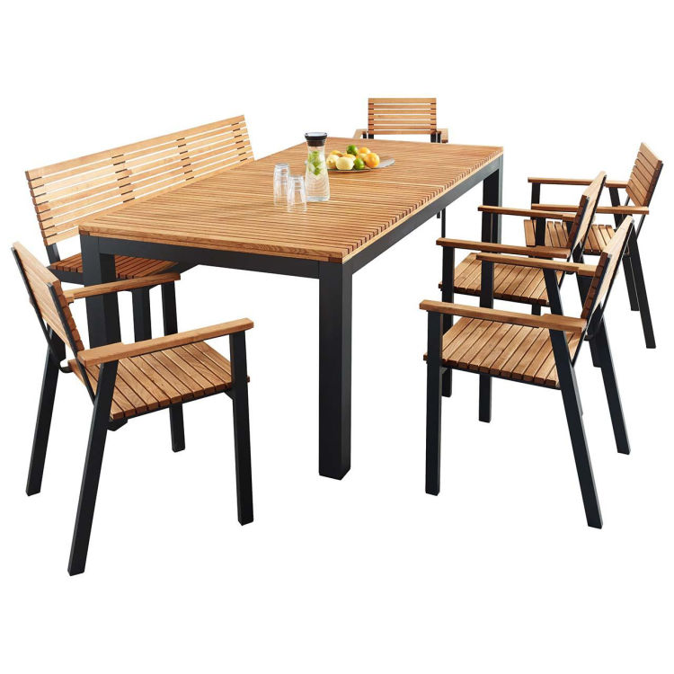 Gartenmöbel-Set 'Sassa' 7-teilig, 5 Sessel, 1 Bank, 1 Tisch 200 x 100 cm