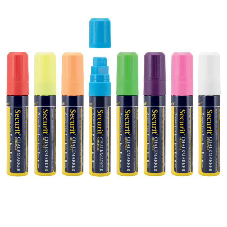 8er-Set Flüssigkreidestifte - Weiß, Gelb, Rot, Blau, Orange, Rosa, Grün, Violett - Rechteckige Spitze 7-15mm