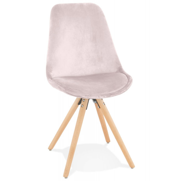 Stuhl RICKY aus Rosa Samt mit Naturholzbeinen