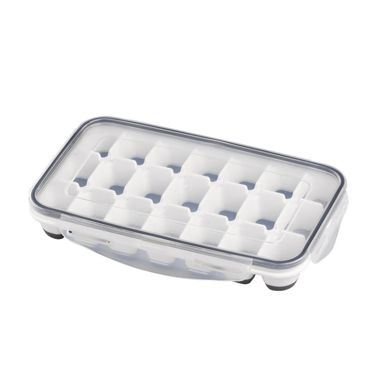 Eiswürfelform, 2er Set 25 x 15 cm, H: 4 cm Polypropylen, Gummi (TPR) weiß, grau inklusive transparentem Deckel je für 21 Eiswürfel