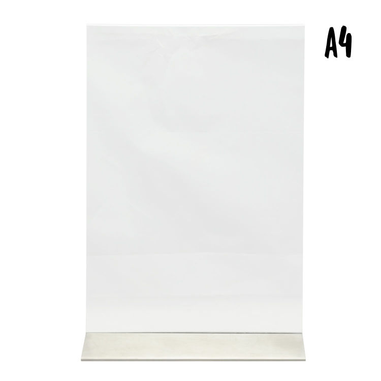 Transparenter Plakathalter A4 - Vertikal - Acryl - Edelstahlfuß - Doppelseitig
