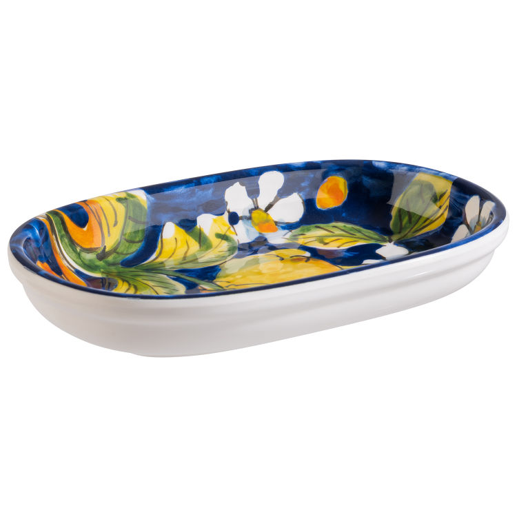 Schale / Teller 18,5 x 11,5 cm, H: 3 cm Melamin, weiß + Dekor 0,2 Liter -MEDITERRANEAN-