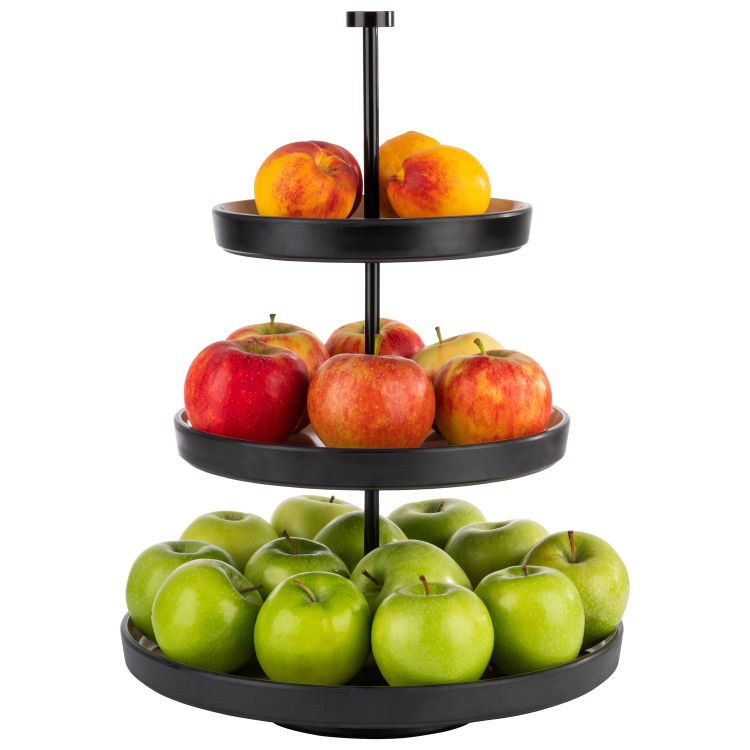 Etagère, 3-stufig -FRIDA- Ø 20 - 25 - 32 cm, H: 43 cm Melamin, Edelstahl innen: Holzoptik außen: schwarz