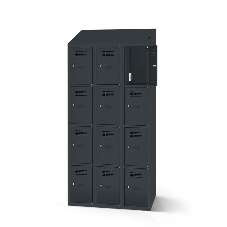 Fächerschrank mit Ladefunktion 12 Fächer 3x4 mit anthrazitgrauem Korpus