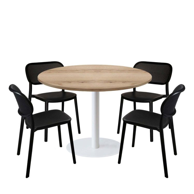 Set tavolo Rome XL rotondo base bianco con 4 sedie - laminato legno & tinta unita