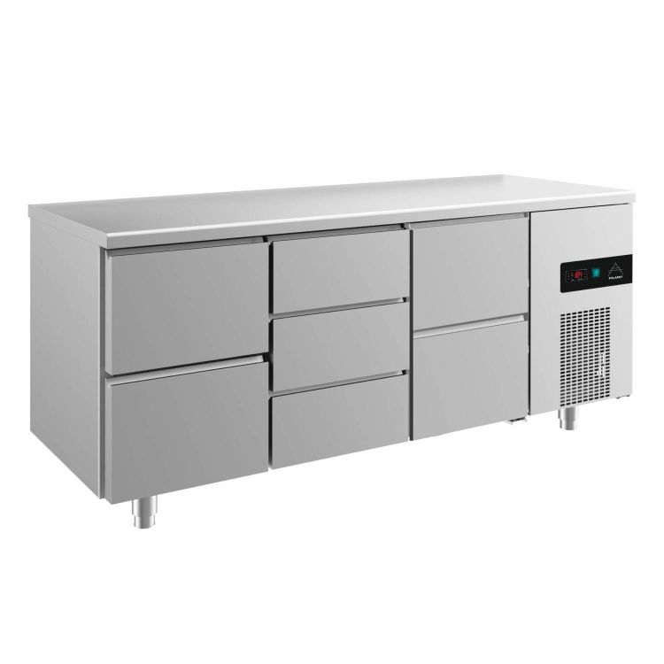 Kühltisch -2 bis +8°C 1865x700x850mm mit 2x zwei Schubladen links/rechts und 1x drei Schubladen mittig
