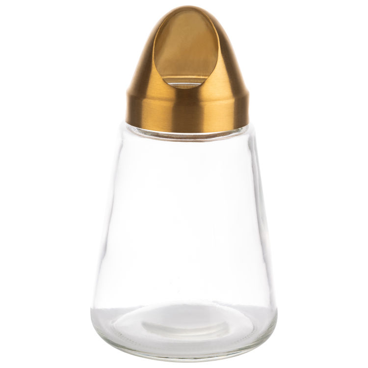 Snackspender Ø 8,5 cm, H: 15,5 cm Behälter aus Glas Schraubdeckel aus Edelstahl Gold-Look 350 ml