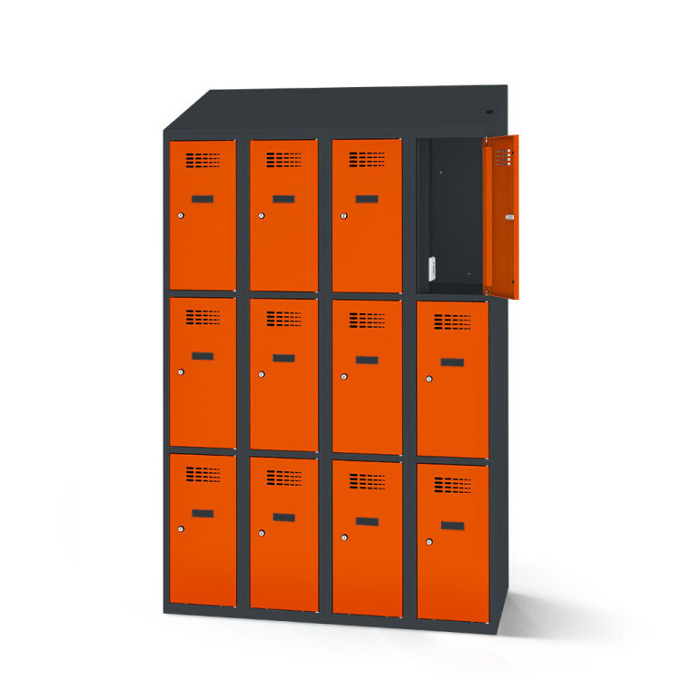 Fächerschrank mit Ladefunktion 12 Fächer 4x3 mit anthrazitgrauem Korpus