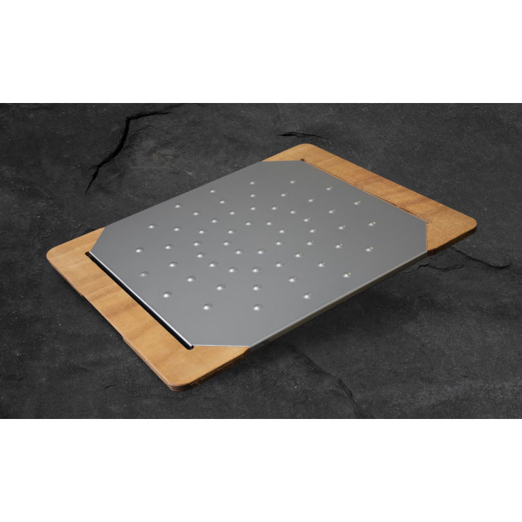 Stil casa, 4er-Set Schneidebretter für Pizza und Focaccia, Holzauflage, Edelstahlplatte, 40x50 cm - innen 40x40 cm