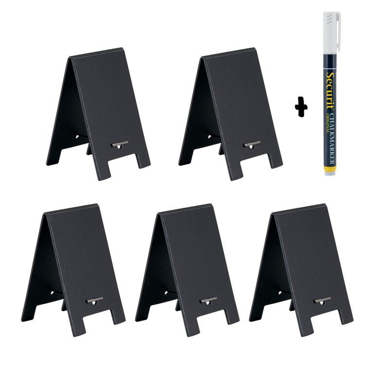 5er-Set Mini-Tischtafeln auf Staffeleien - Schwarz - Kreidestift und elastische Kordel inklusive
