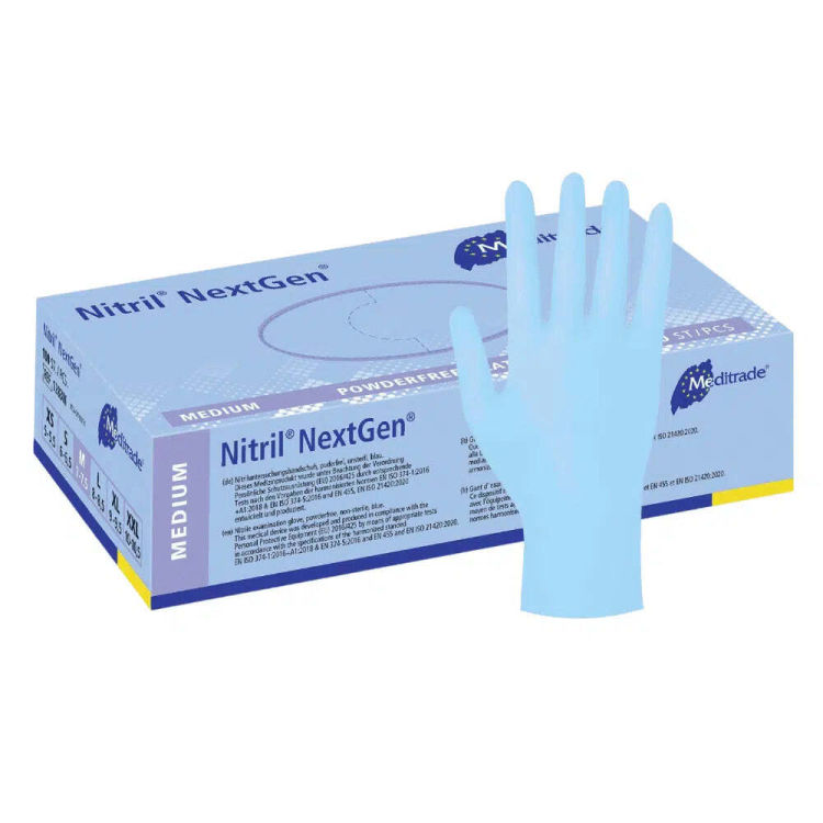 Meditrade Nitril Handschuhe NextGen® EN 455, puderfrei, blau, 100 Stk.